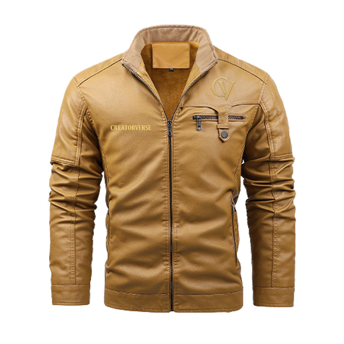 CreatorVerse - Fleece Decorative Zipper Leather Jacket (DTF)