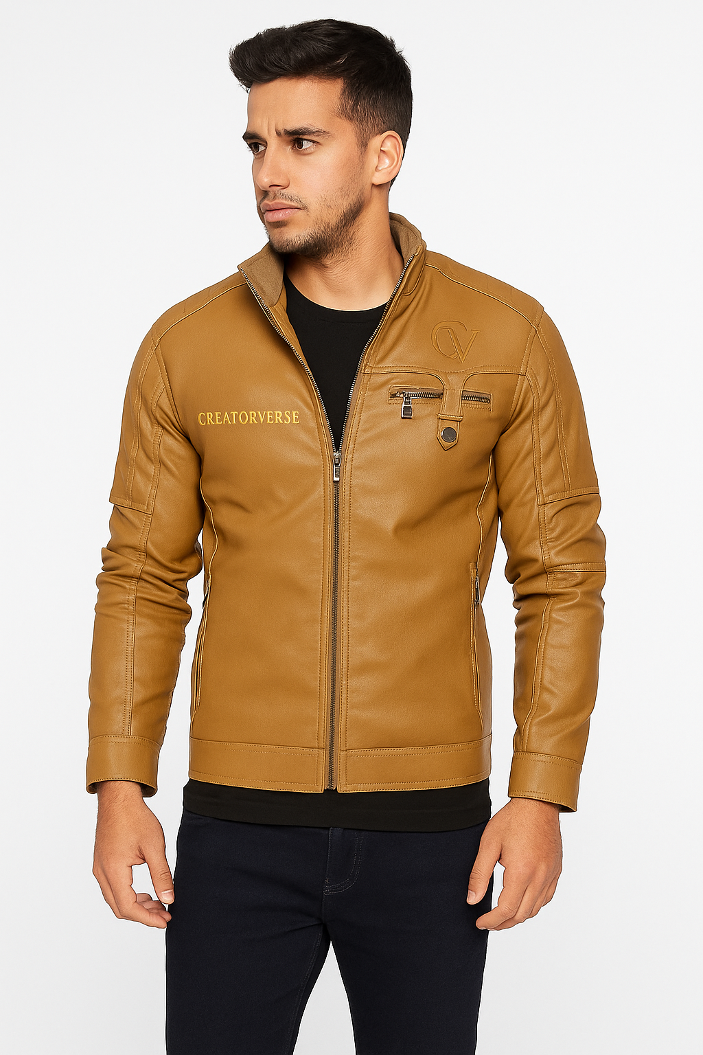 CreatorVerse - Fleece Decorative Zipper Leather Jacket (DTF)