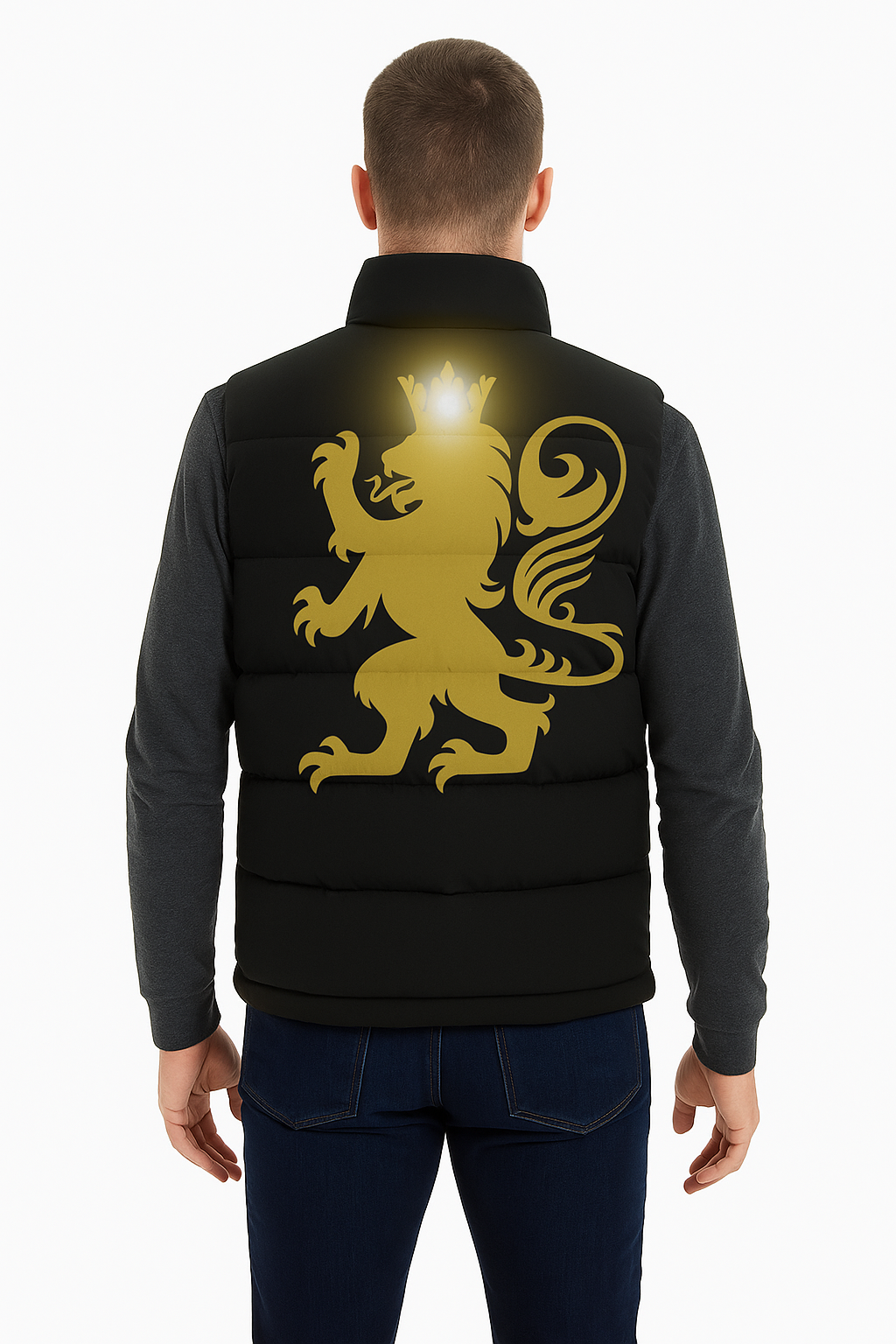 Royal Lion Lightweight Puffer Vest – Black & Gold Power. Unisex Street Armor.