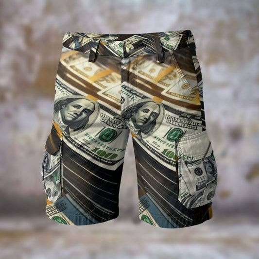 CV-Money Stacks Men's Cargo Shorts - Stylish Denim Look with Multiple Pockets