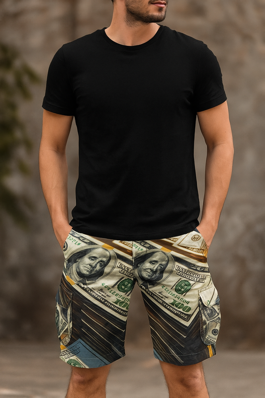 CV-Money Stacks Men's Cargo Shorts - Stylish Denim Look with Multiple Pockets